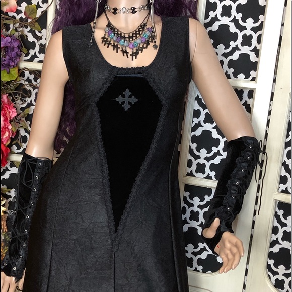 90s CYKXTEES Goth Morbid Thread Velvet Dress Tripp - Picture 6 of 7